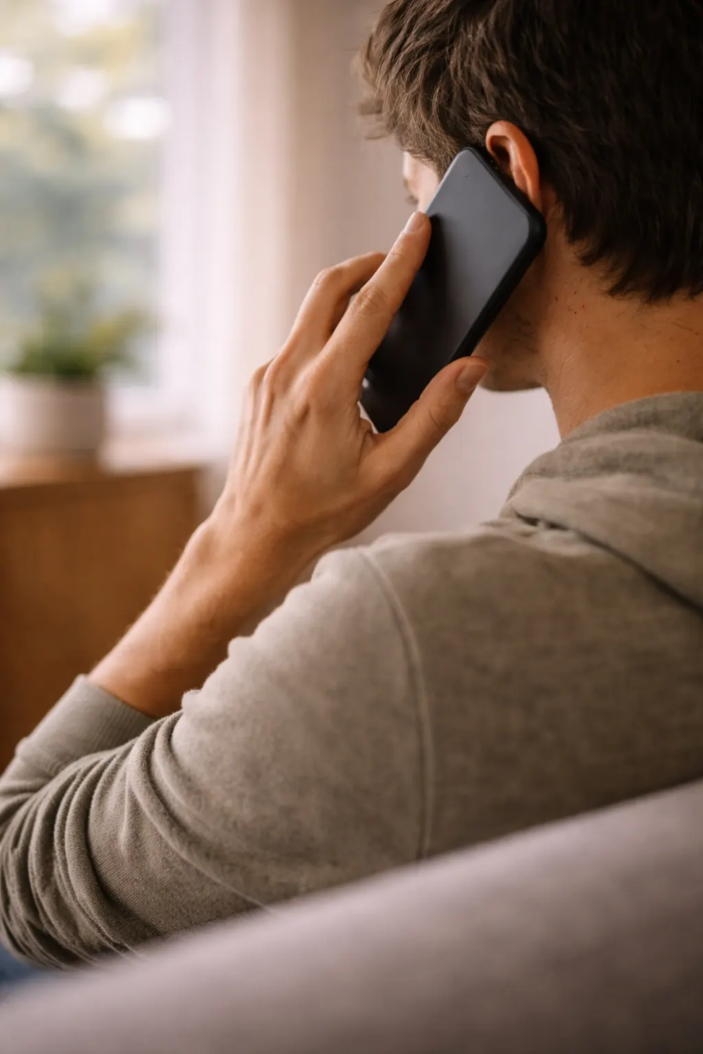A person holds a smartphone in a peaceful setting to conveniently check insurance coverage online.